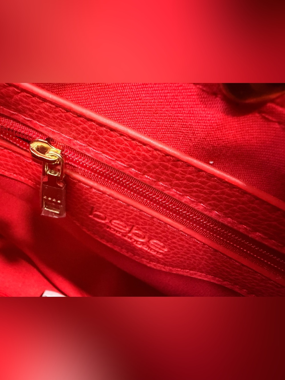 bebe Red Logo Jacquard Satchel with Gold Accents - Picture 6 of 7
